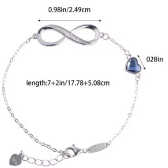 S925 Infinity Heart Symbol Charm Link Bracelet NEW - Picture 4 of 6